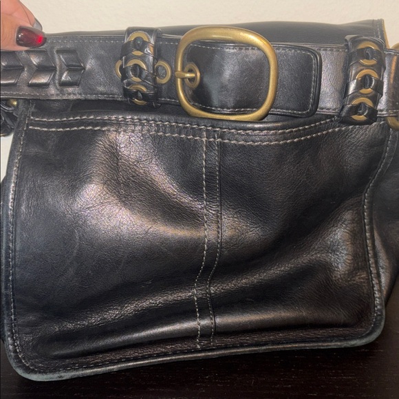Coach Black Leather Crossbody Bag with Gold Accents